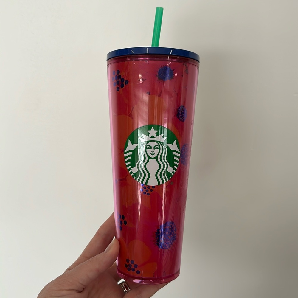 Starbucks 2022 Summer Red Floral Venti 24oz Tumbler With Flower Lid